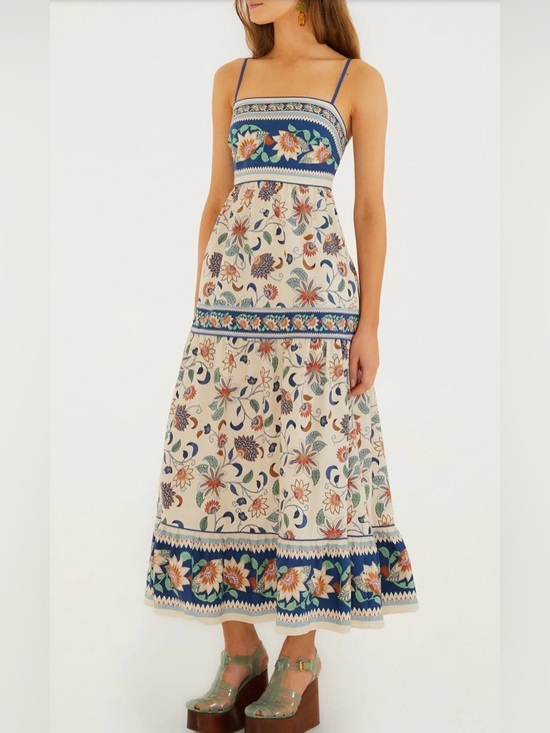 FARM Rio Dresses & Skirts - Farm Rio 100% Cotton Floral Delhi Tapestry Light Pink Midi Sun Dress M Ruffle